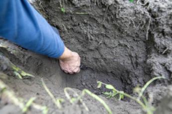 Landbouwer toont bodemstructuur